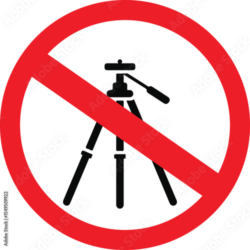 no tripod symbol sign prohibiting tripod use in restricted areas, clear red circle design