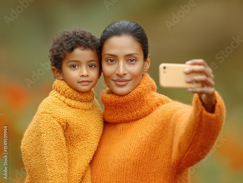 Mother and Son Taking a Selfie Together in a Joyful Moment