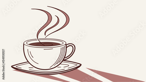 Handdrawn illustration of a steaming cup of coffee on a saucer.