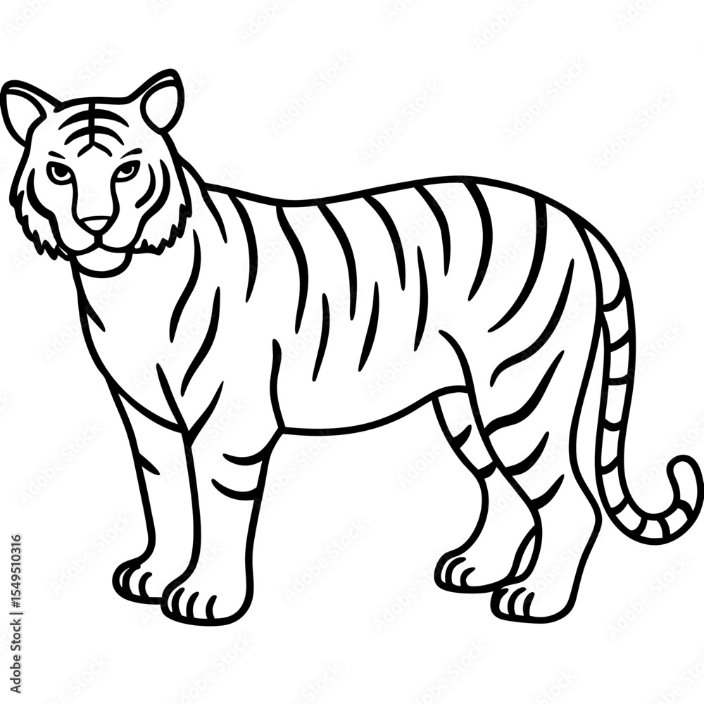 Obraz premium Full Body White Tiger Clean Vector Line Sketch
