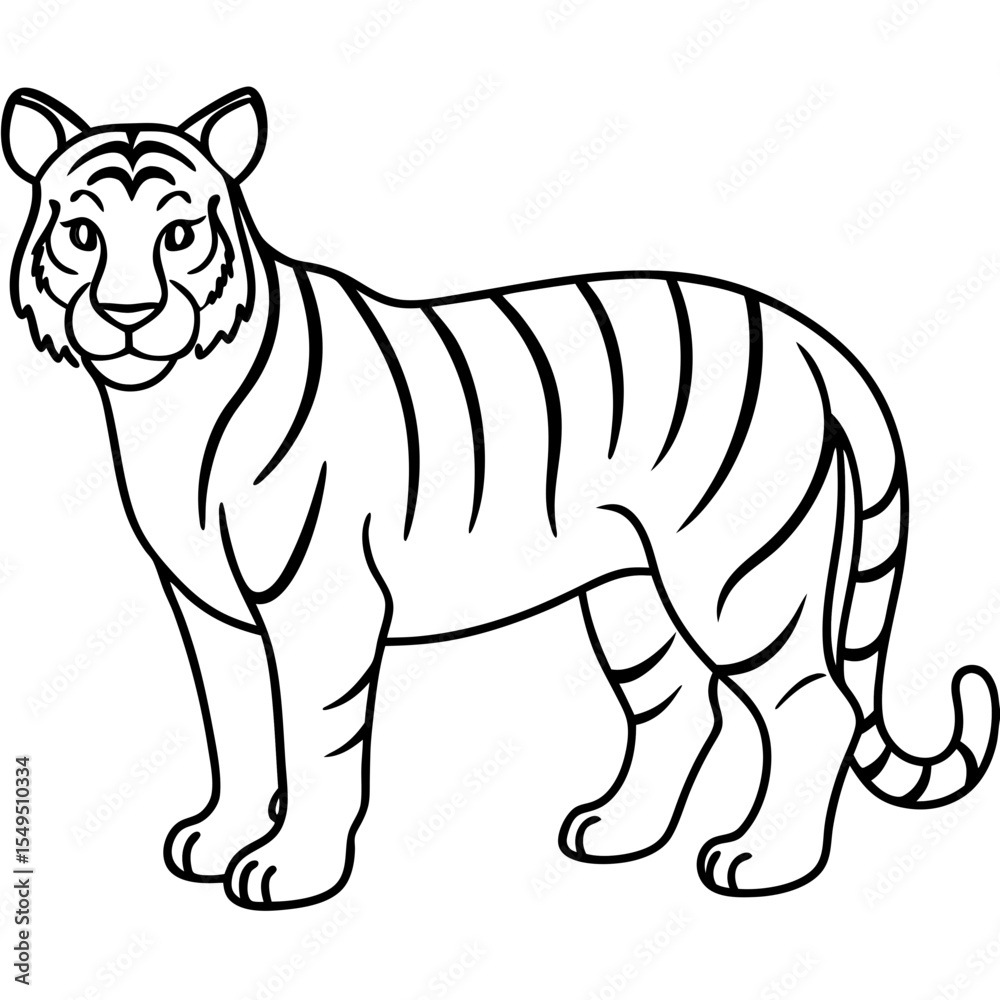 Obraz premium Full Body White Tiger Clean Vector Line Sketch