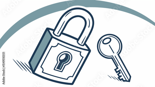 Illustrated Padlock and Key Representing Security and Access.