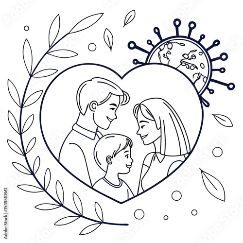 Family unity and protection during pandemic heart shape illustration