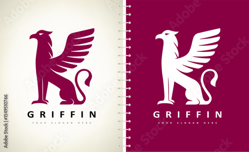 Griffin logo vector. A mythical creature with the head, claws and wings of an eagle and the body of a lion