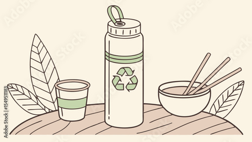 Sustainable Drinkware and Utensils on a Table.