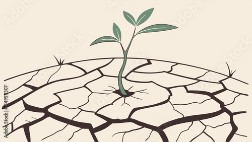 A Young Plant Emerging from Cracked Dry Earth.