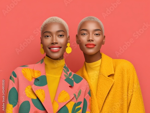 Joyful Afro Model with Yellow Lipstick Showcasing Colorful Makeover