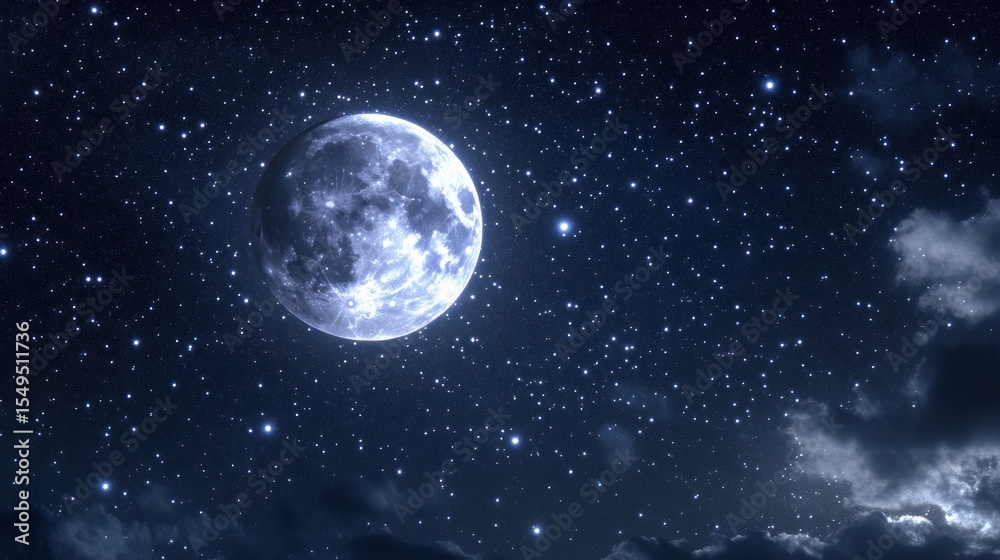 Fototapeta premium Full moon, starry night sky
