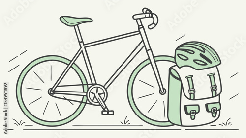 Stylish Bicycle with Backpack and Helmet Illustration.