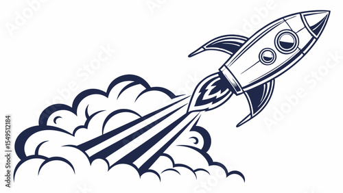 Stylized Rocket Launching with Smoke Trail Vector Illustration.