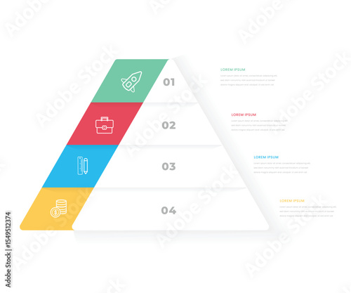 4 section step by step pyramid chart infographic