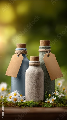 Stylish Still Life of Glass Bottle with Cork and Label