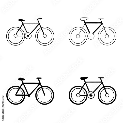 Four Bicycle Icons Line Art Illustrations for Design
