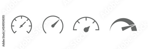 Speedometer icons set. Speedometer Gray icons set. Speed indicators with arrows. Fast speed. Credit score indicator. Risk levels meter icon. Vector Illustration.