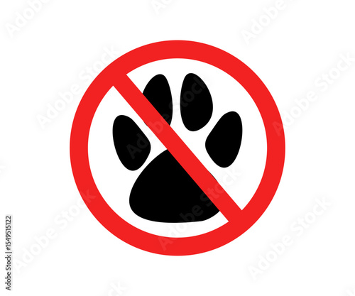 No pets allowed. Paw pads and ban signs. Not allowed pet, ban dog sign vector design and illustration. 

