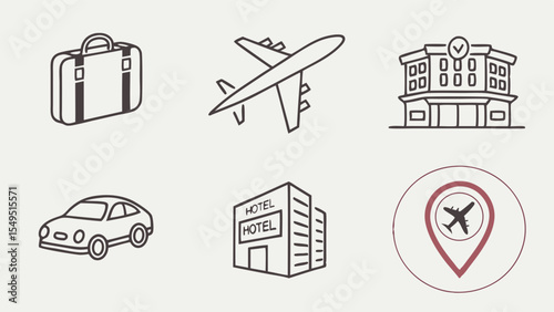 Travel and Transportation Icons Depicting Various Modes of Travel.