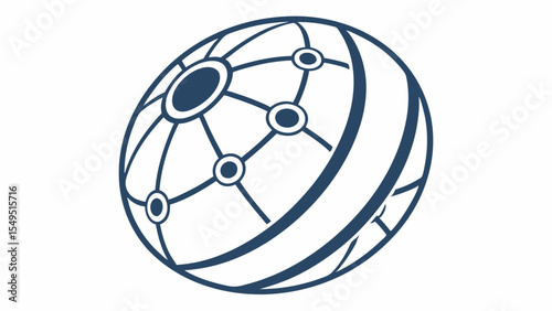 Stylized Globe with Network Connections in Blue Outline.