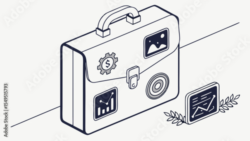 Isometric Illustration of a Business Briefcase with Icons.