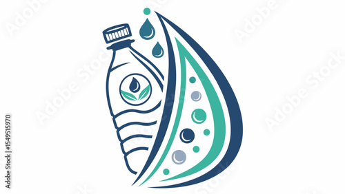 Stylized Water Bottle with Leaf Logo and Water Drop Design.