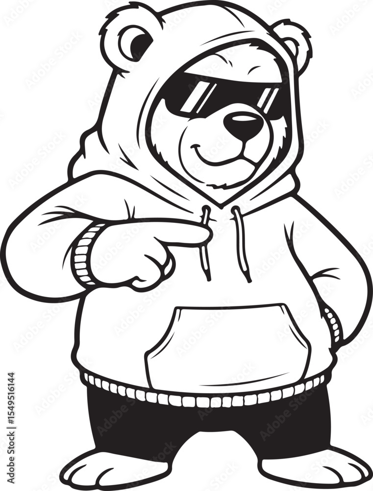 Fototapeta premium Hoodie Bear Cartoon Character – Black and White Logo 