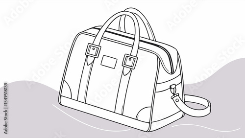 Detailed Black and White Illustration of a Travel Bag.