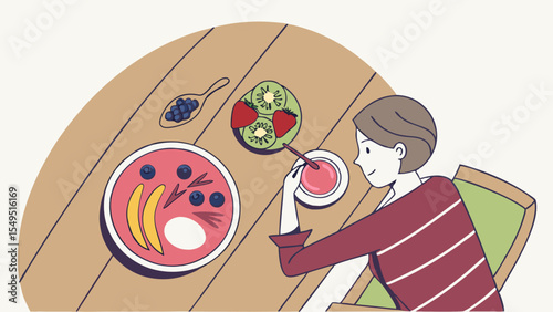 Woman Enjoying a Healthy Breakfast Bowl with Fresh Fruit.
