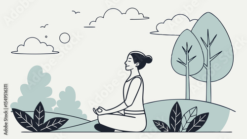 Peaceful Woman Meditating in a Serene Landscape.