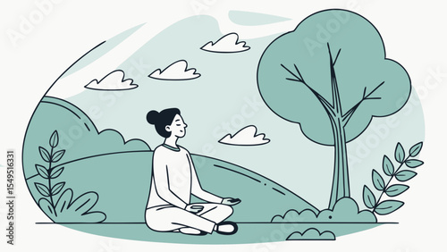 Woman meditating in nature seated in lotus position with eyes closed.