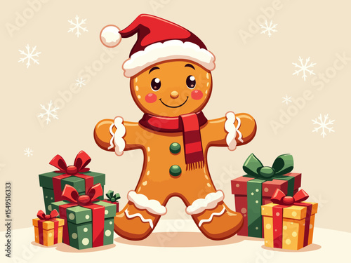 christmas ginger man with gingerbread cookies vector illustration