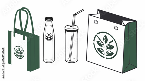 EcoFriendly Shopping Bag Tumbler and Straw Set.