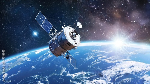 Sleek High-Tech Artificial Satellite Orbiting Earth Amid Twinkling Stars