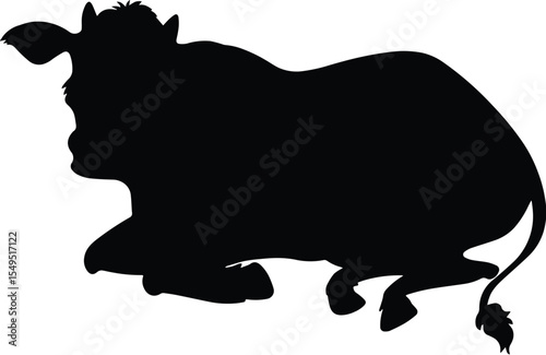 Cow silhouette lying down isolated on transparent background
