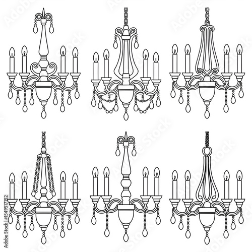 set of chandelier illustration vector style coloring page 