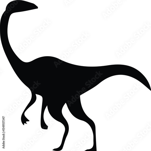 Black silhouette of a long neck dinosaur isolated on transparent background