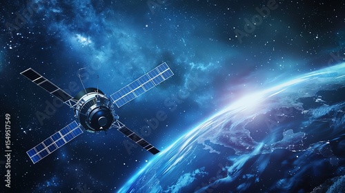 Sleek High-Tech Artificial Satellite Orbiting Earth Amid Twinkling Stars