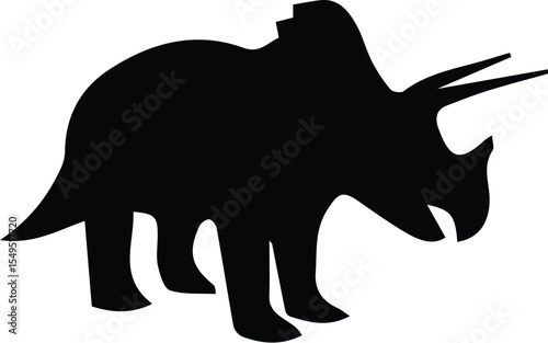 Black silhouette of a triceratops dinosaur isolated on transparent background