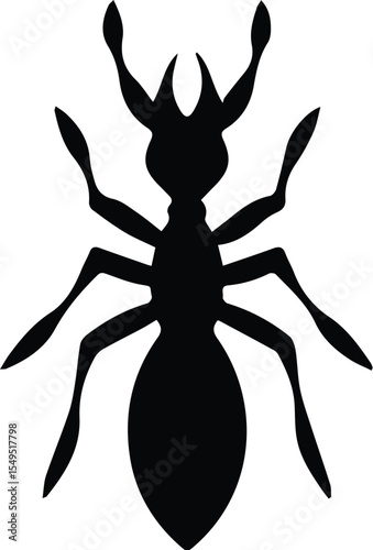 Ant silhouette isolated on transparent background in black and white