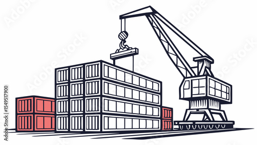 Cargo Crane Loading Shipping Containers in a Vector Illustration.