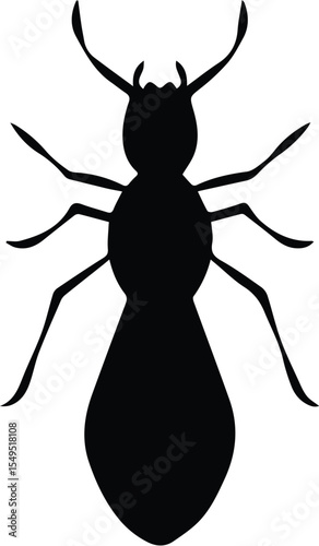 Black silhouette of an ant isolated on transparent background