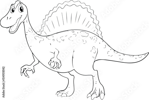 Cartoon spinosaurus dinosaur with sail isolated on transparent background