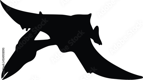 Black silhouette of a pterodactyl flying isolated on transparent background