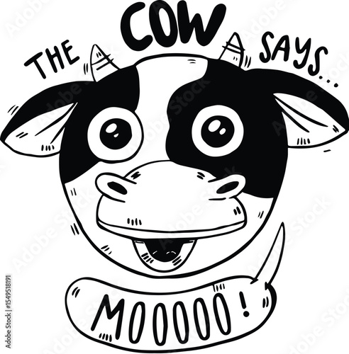 Cartoon cow saying moo isolated on transparent background
