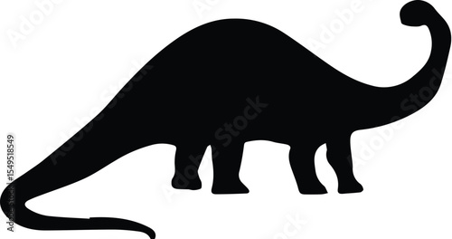 Black brontosaurus dinosaur isolated on transparent background