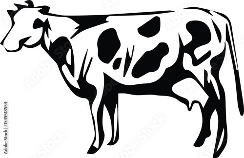 Black and white cow isolated on transparent background