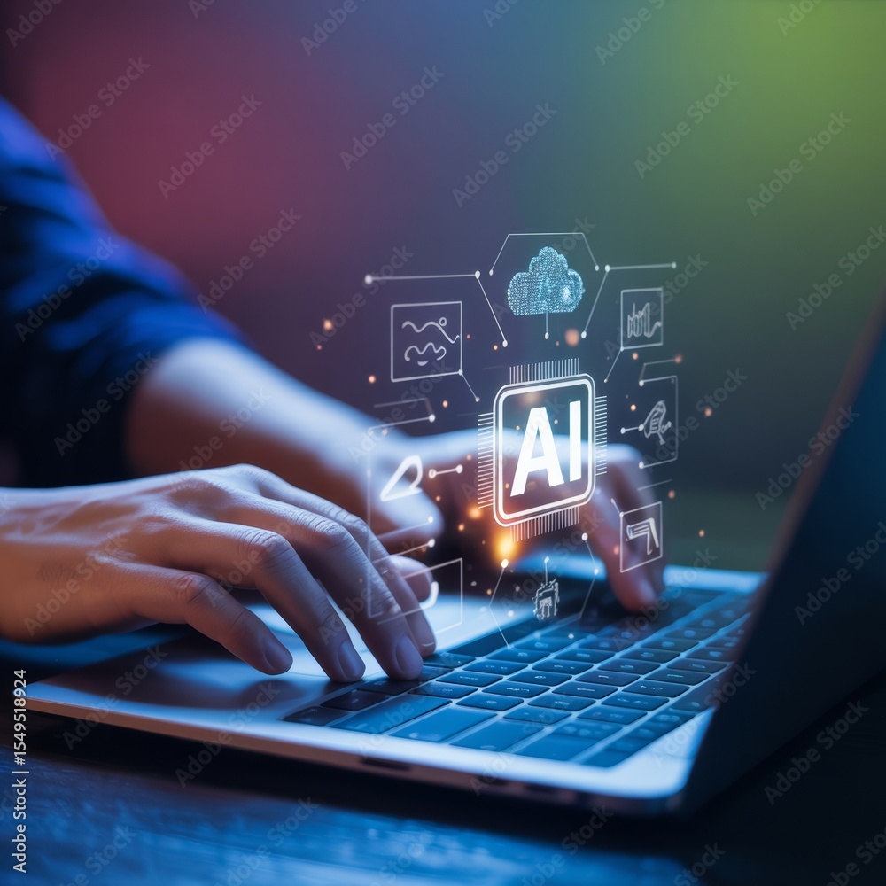 Obraz premium Person using laptop ai technology digital future