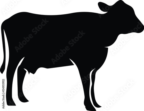 Black cow silhouette isolated on transparent background