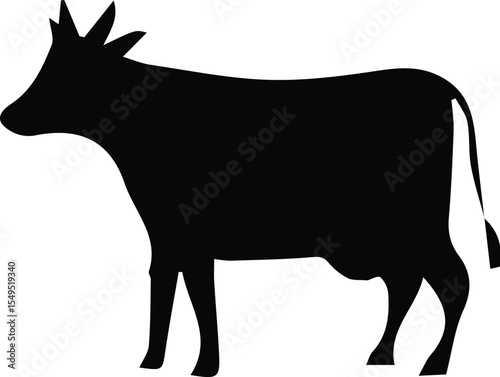Black cow silhouette standing isolated on transparent background vector art