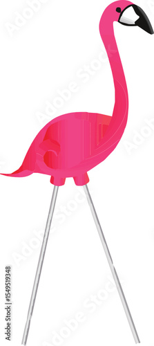 Pink flamingo lawn ornament with long legs isolated on transparent background