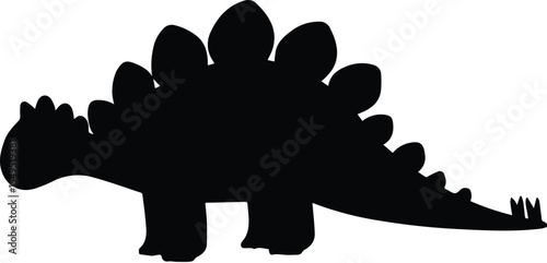 Black stegosaurus dinosaur silhouette with plates isolated on transparent background