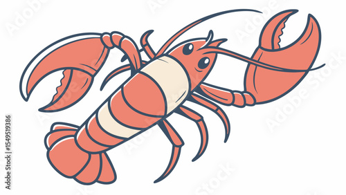 Cartoon Lobster with Large Claws and Antennae Illustration.